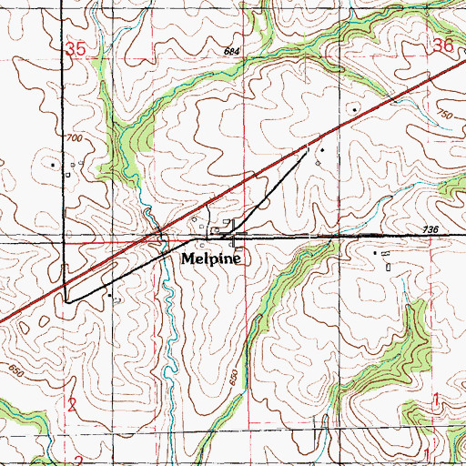 Topographic Map of Melpine School (historical), IA
