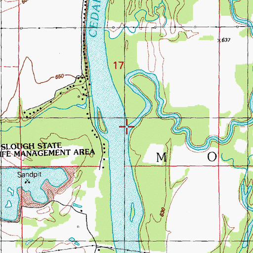 Topographic Map of Sugar Creek, IA