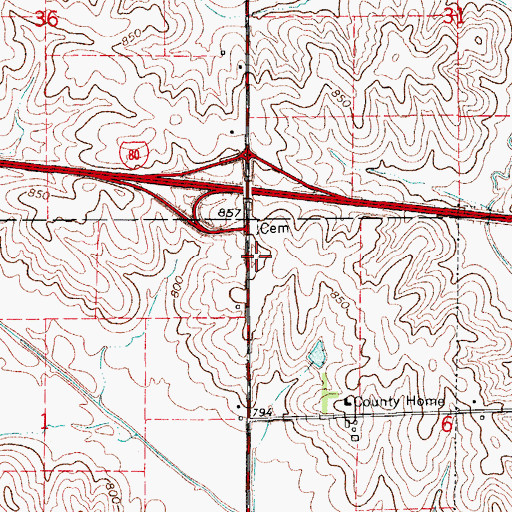 Topographic Map of Iowa County, IA
