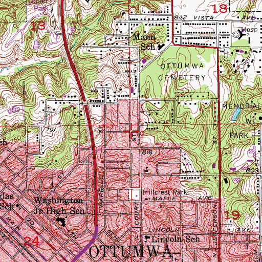 Topographic Map of Wapello County, IA