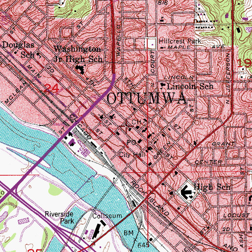 Topographic Map of Central Park, IA
