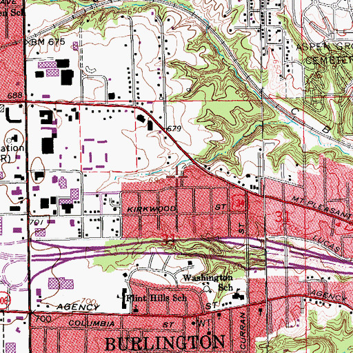 Topographic Map of Burlington Jewish Cemetery, IA