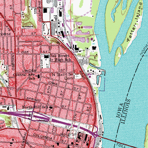 Topographic Map of Burlington Roman Catholic Cemetery, IA