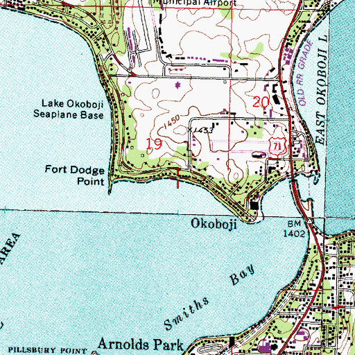 Topographic Map of Des Moines Beach, IA