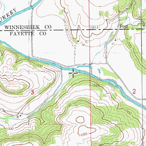 Topographic Map of Bass Creek, IA
