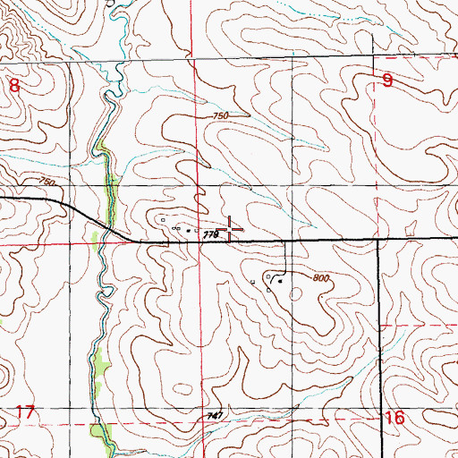 Topographic Map of Spring Creek, IA