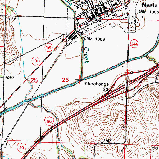 Topographic Map of Neola Creek, IA