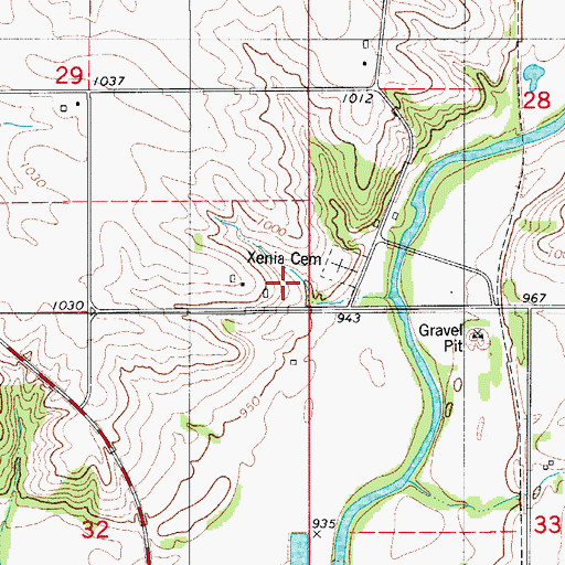 Topographic Map of Xenia, IA