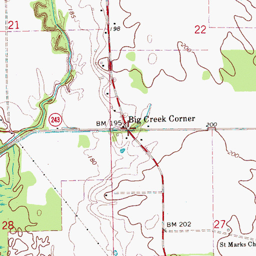 Topographic Map of Big Creek Corner, AR