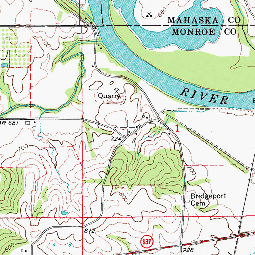 Topographic Map of Bridgeport, IA
