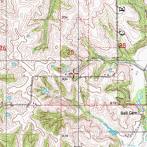 Topographic Map of Bell School, IA