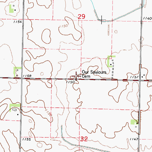 Topographic Map of Our Saviors Cemetery, IA