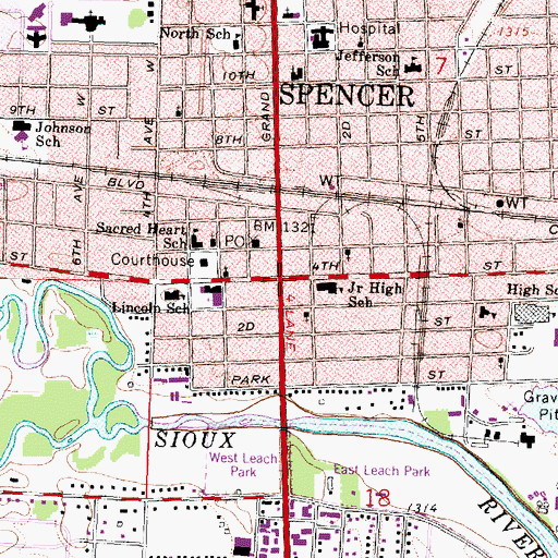 Topographic Map of Spencer, IA