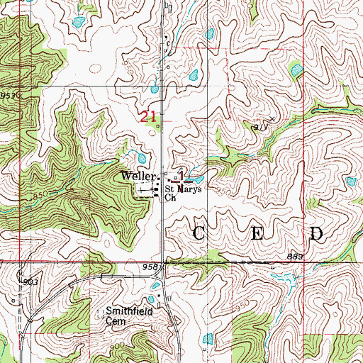 Topographic Map of Weller, IA