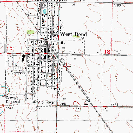 Topographic Map of West Bend, IA