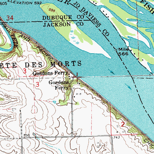 Topographic Map of Gordons Ferry, IA