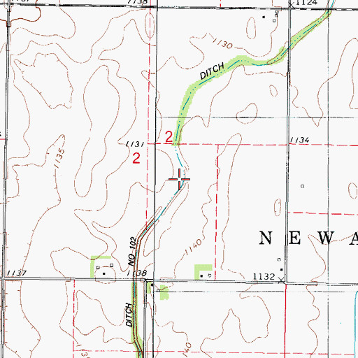 Topographic Map of Ditch Number 102, IA