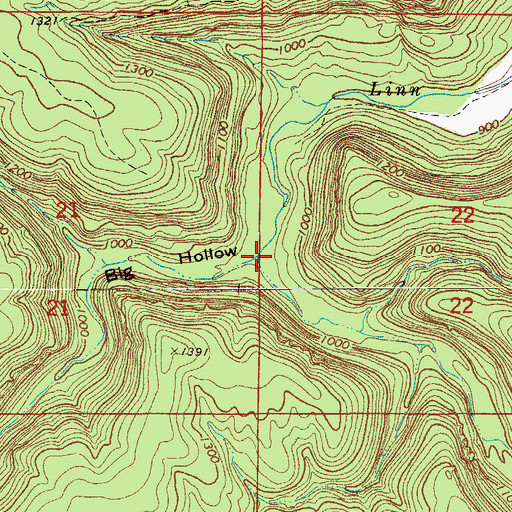 Topographic Map of Big Hollow, AR
