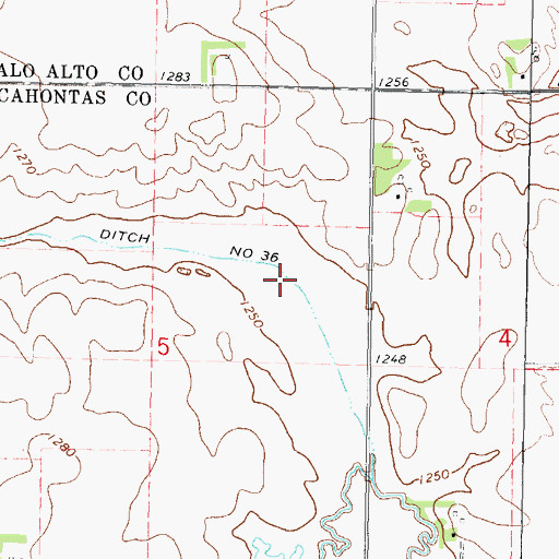 Topographic Map of Ditch Number 36, IA