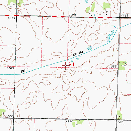 Topographic Map of Drainage Ditch Number 101, IA