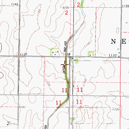 Topographic Map of Drainage Ditch Number 102, IA