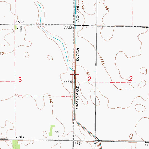 Topographic Map of Drainage Ditch Number 116, IA