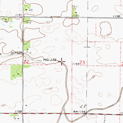 Topographic Map of Drainage Ditch Number 175, IA