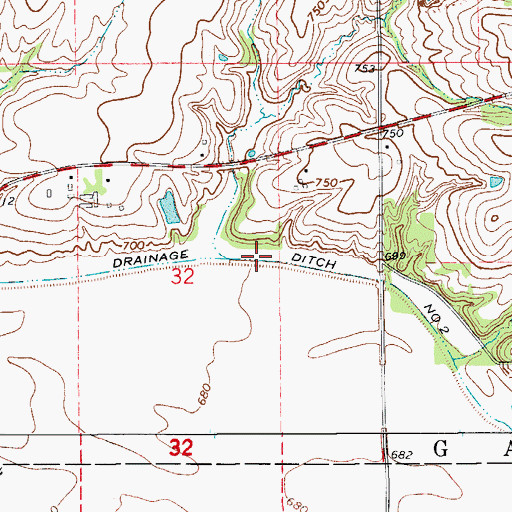 Topographic Map of Drainage Ditch Number 2, IA