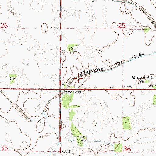 Topographic Map of Drainage Ditch Number 54, IA