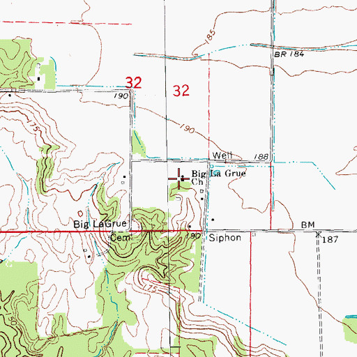 Topographic Map of Big La Grue Church, AR