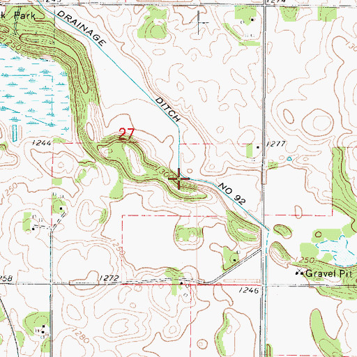 Topographic Map of Drainage Ditch Number 92, IA