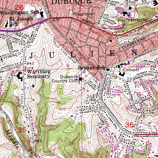 Topographic Map of Dubuque Country Club, IA