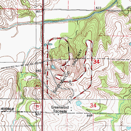 Topographic Map of Greenwood Raceway, IA