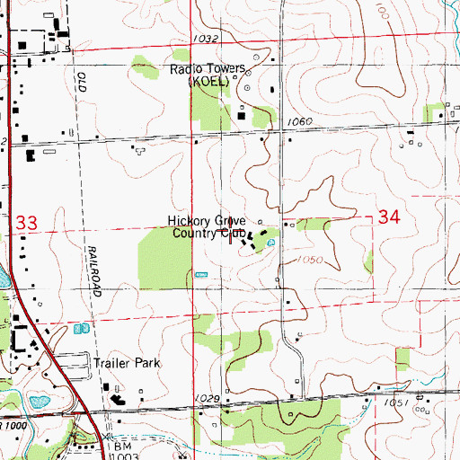 Topographic Map of Hickory Grove Country Club, IA