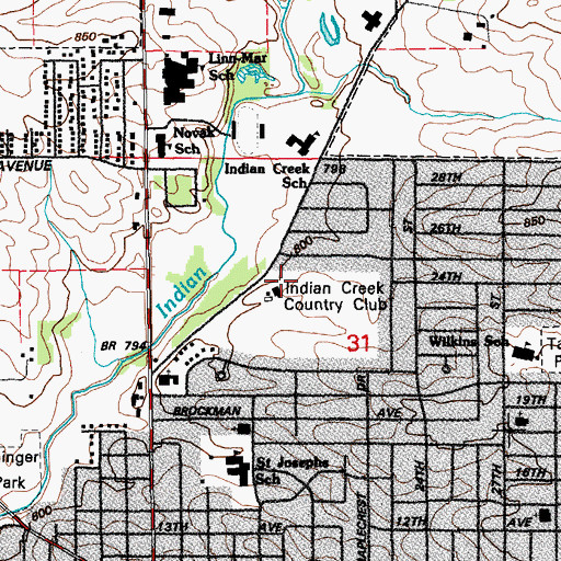 Topographic Map of Indian Creek Country Club, IA