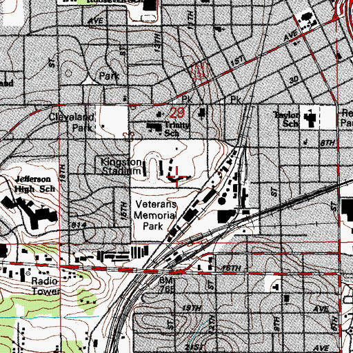 Topographic Map of Kingston Stadium, IA