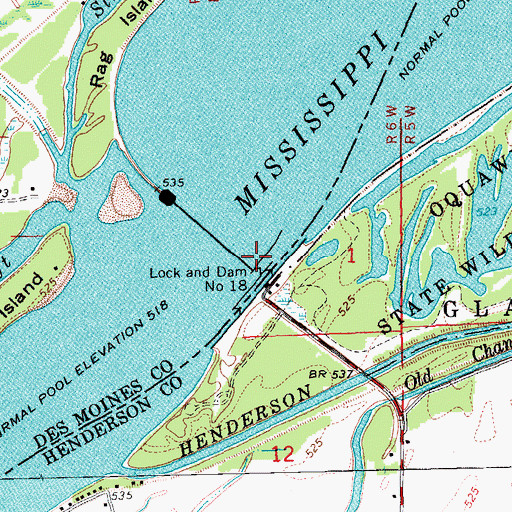 Topographic Map of Lock and Dam Number 18, IA