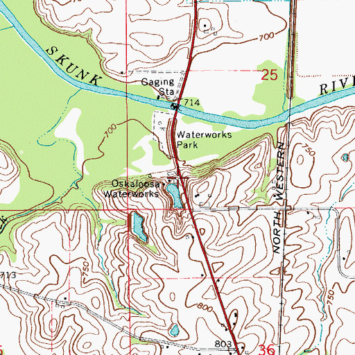 Topographic Map of Oskaloosa Waterworks, IA