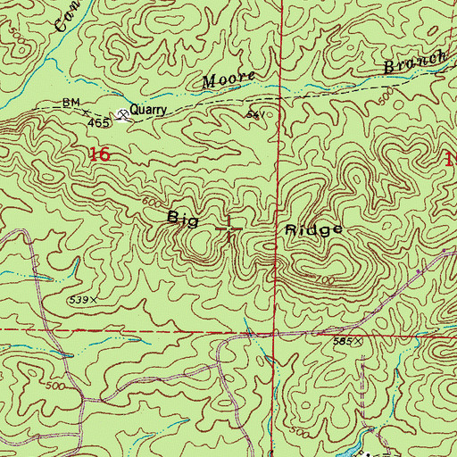 Topographic Map of Big Ridge, AR