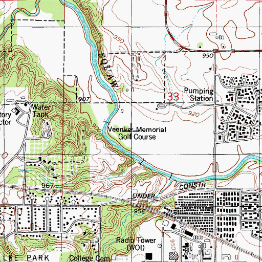 Topographic Map of Veenker Memorial Golf Course, IA