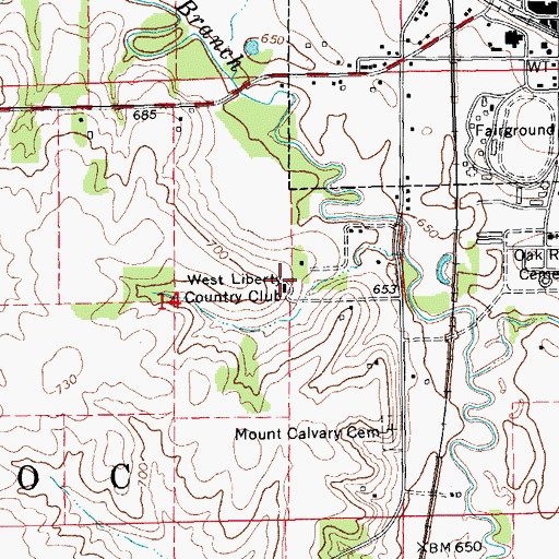 Topographic Map of West Liberty Country Club, IA