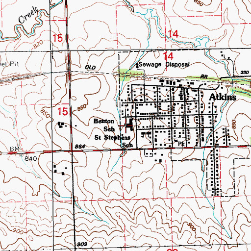 Topographic Map of Atkins Elementary School, IA