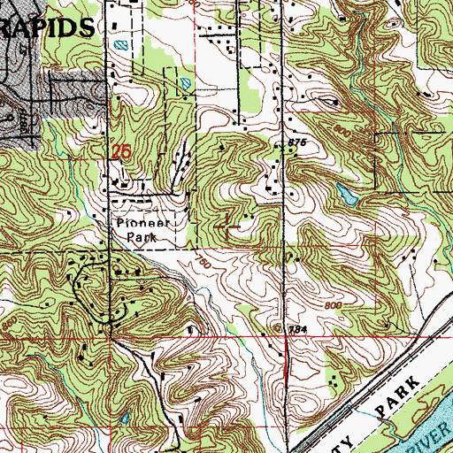 Topographic Map of Pioneer Park, IA