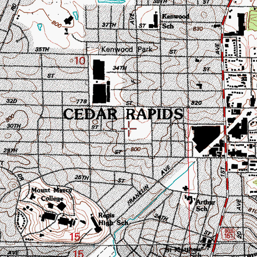 Topographic Map of Cedar Rapids, IA