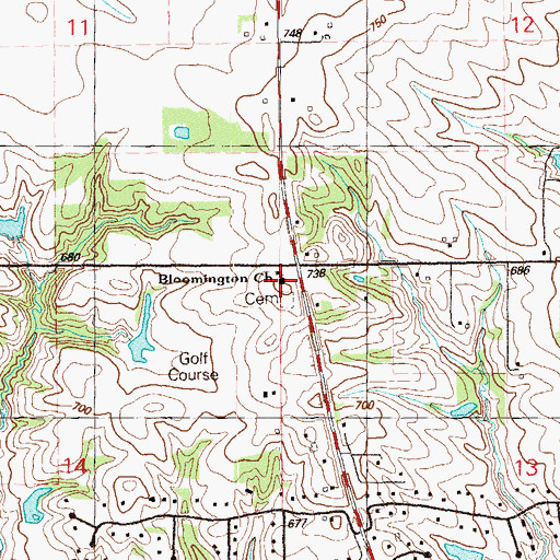 Topographic Map of Bloomington Church, IA