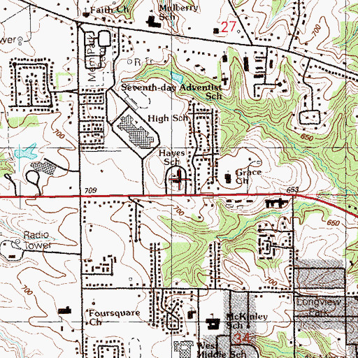 Topographic Map of Hayes Elementary School, IA