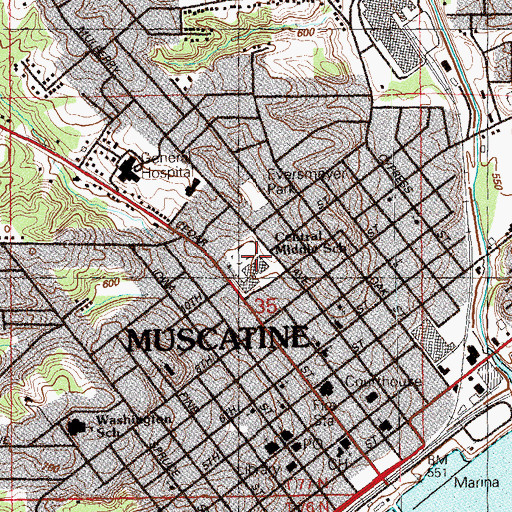 Topographic Map of Jefferson Elementary School, IA
