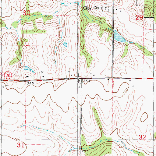 Topographic Map of Clay, IA