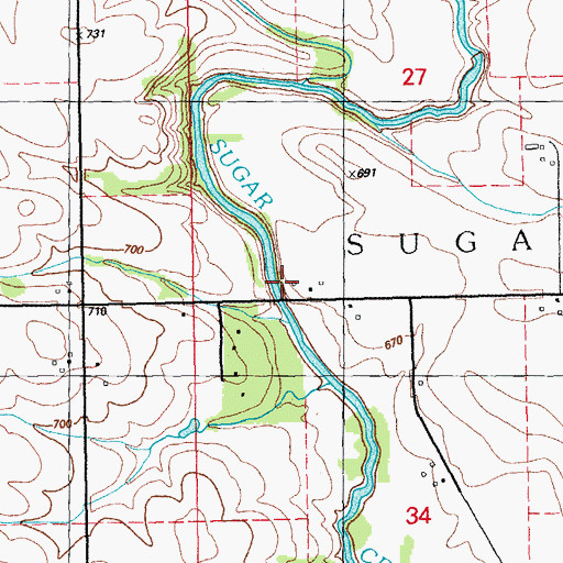 Topographic Map of Sugar Creek Mills, IA