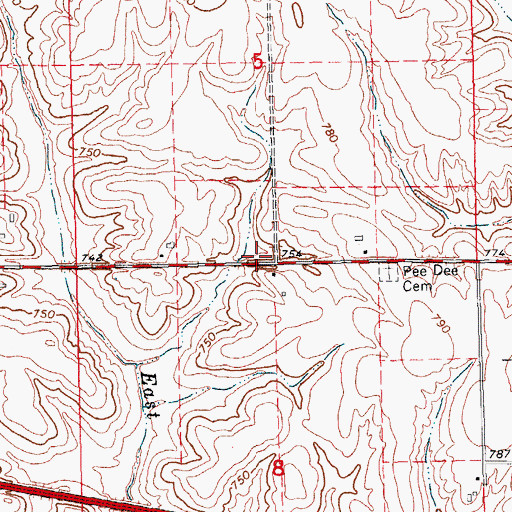 Topographic Map of Pedee, IA